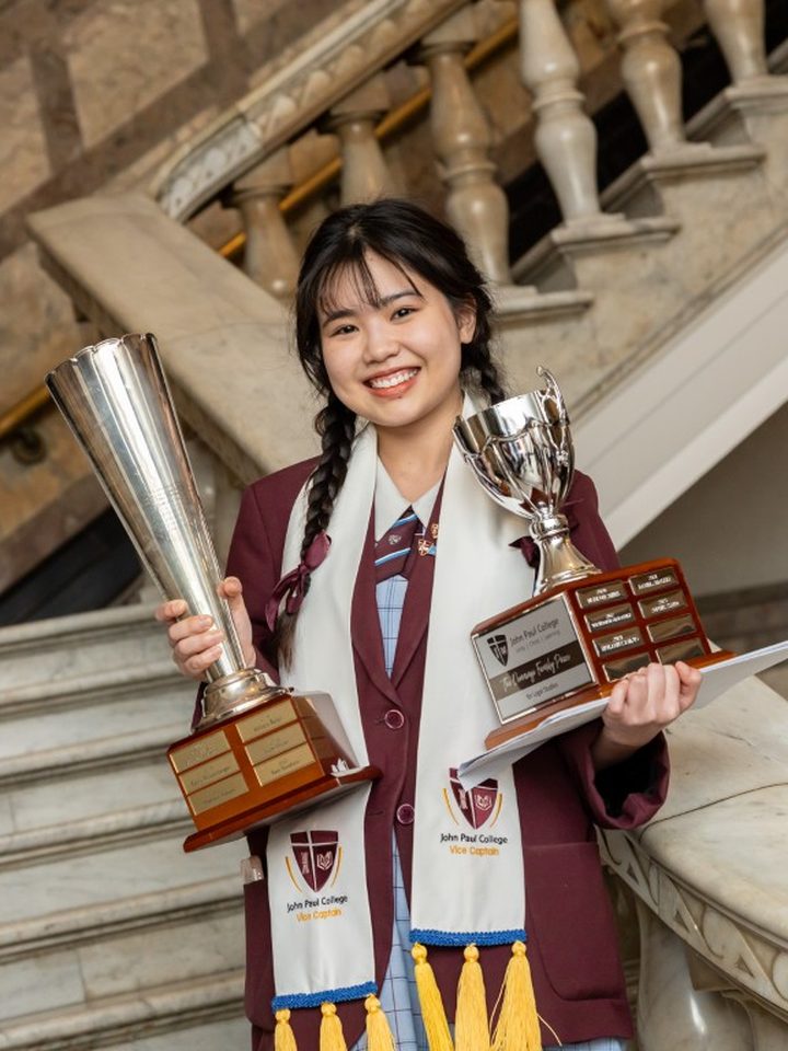 Sam in John Paul College uniform, College Vice Captain and Cameron Cup winner