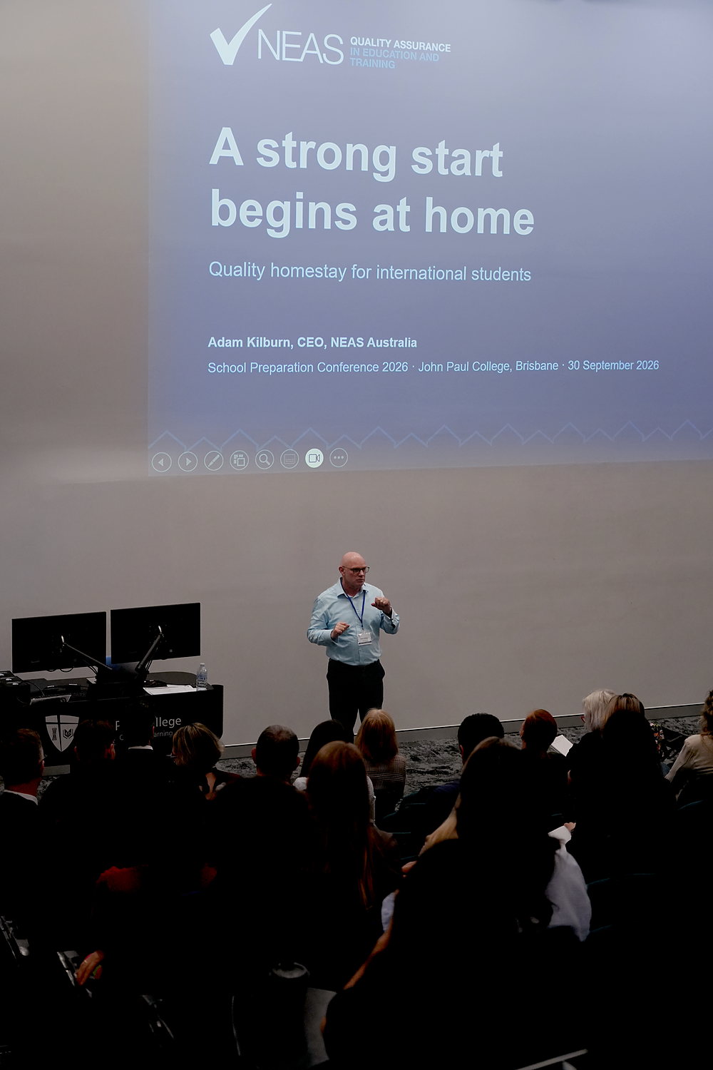 Adam Kilburn of NEAS presents his keynote, A strong start begins at home, to delegates in the lecture theatre