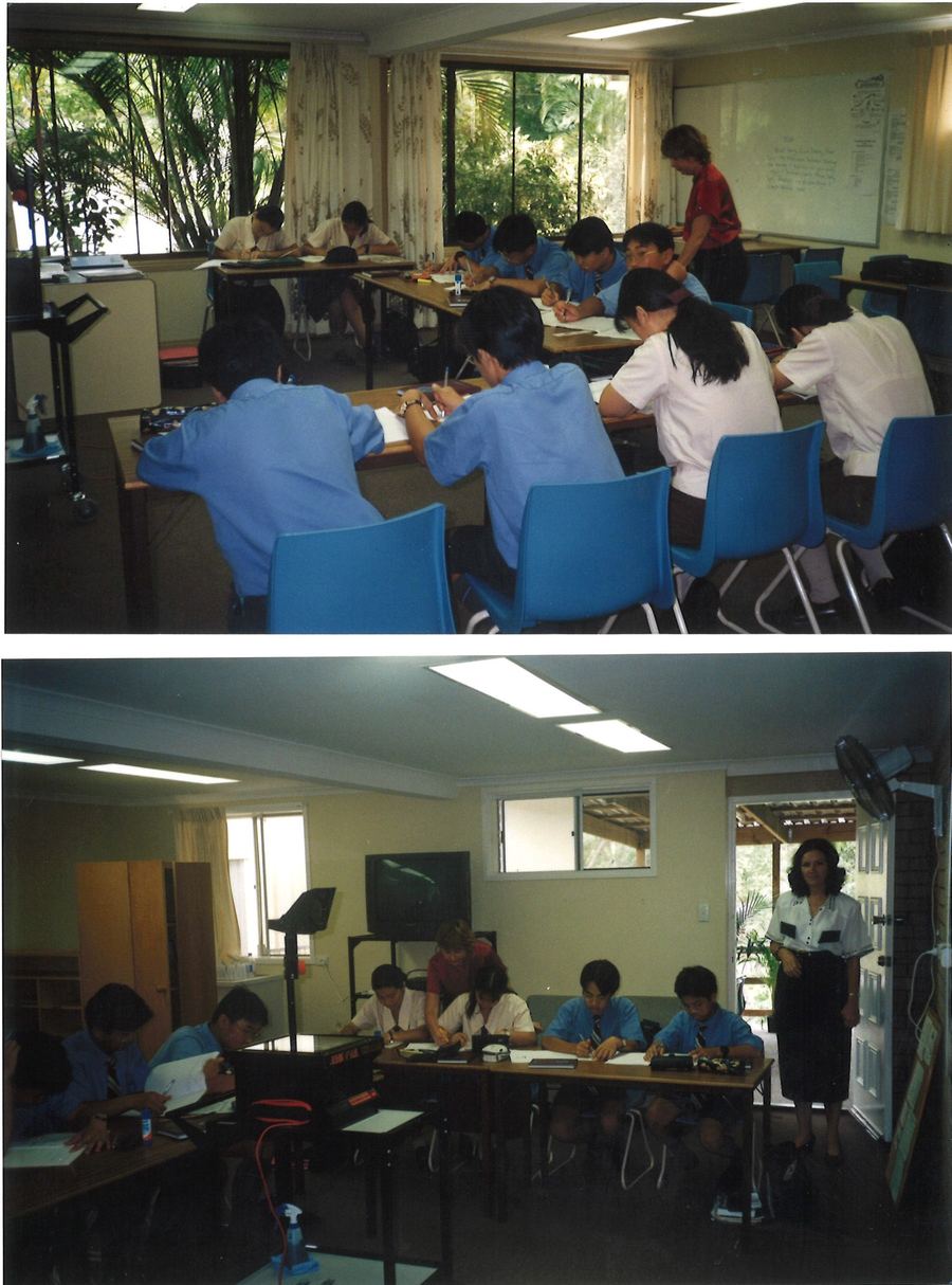 Early classroom at John Paul International College, 1997