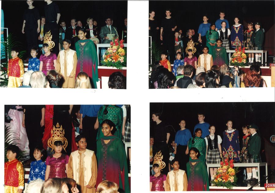 Students in national dress at the Crockett Building opening ceremony